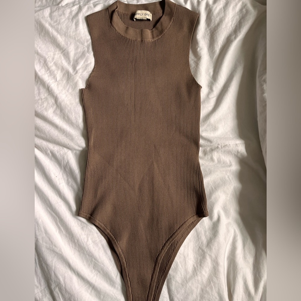 Brown/Tan High Neck Ribbed Body Suit